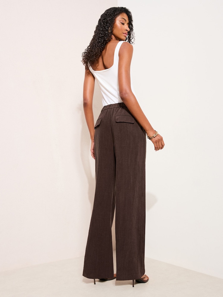 Friends Like These Chocolate Brown Petite Wide Leg Trousers with Linen - Image 4 of 4