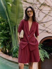 Friends Like These Burgundy Red Tailored Short Sleeve Blazer with Linen - Image 4 of 4