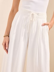 Friends Like These White Petite Super Wide Leg Trousers with Linen - Image 2 of 4