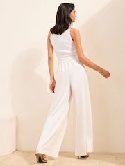 Friends Like These White Petite Super Wide Leg Trousers with Linen - Image 4 of 4
