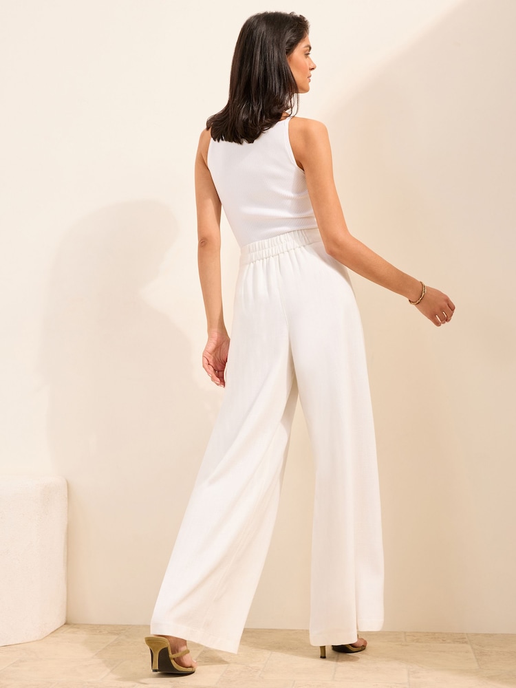 Friends Like These White Petite Super Wide Leg Trousers with Linen - Image 4 of 4