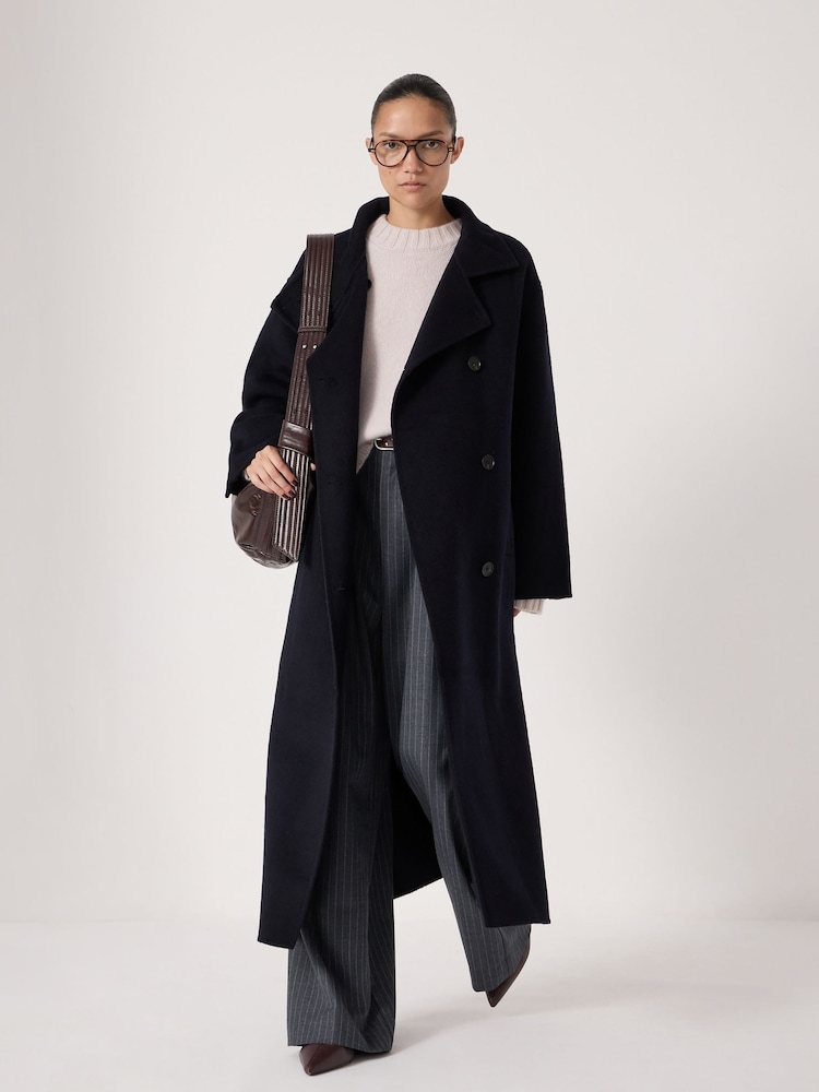 Hush Blue Pure Wool Double Faced Belted Coat - Image 1 of 7