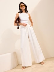 Friends Like These White Super Wide Leg Trousers with Linen - Image 1 of 4