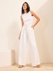 Friends Like These White Super Wide Leg Trousers with Linen - Image 3 of 4