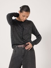Hush Crew Neck Slim Fit Metallic Cardigan - صورة 3 من 6