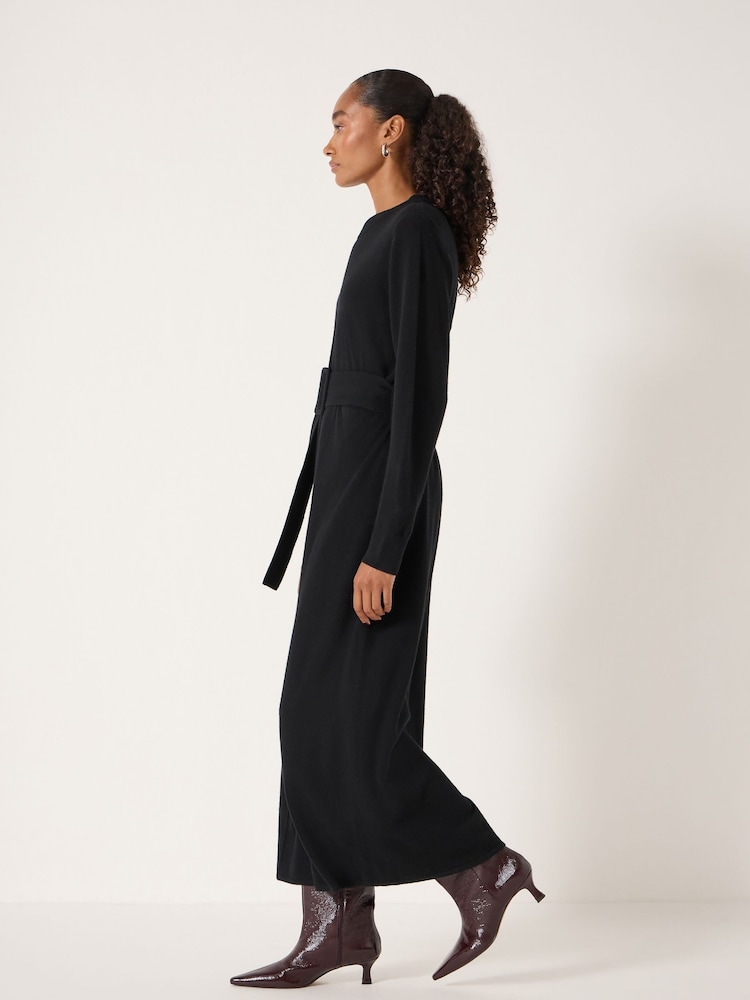 Hush Black Buckle Belt Merino Wool Midi Dress - Image 2 of 4