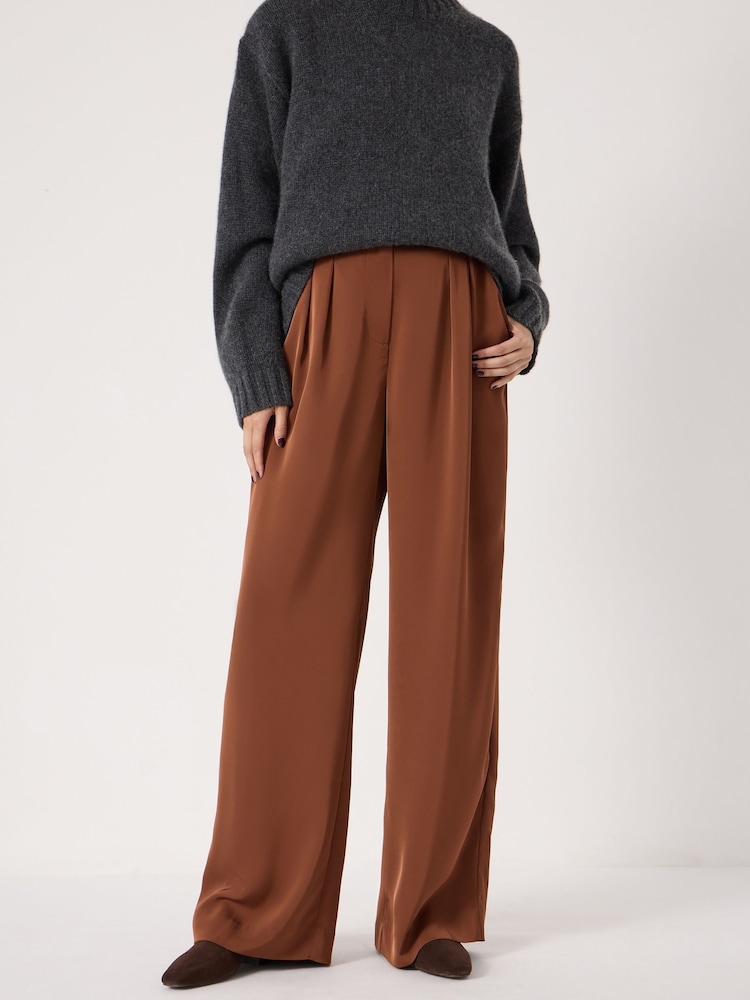 Hush Brown Lya Satin Twill Wide Leg Trousers - Image 1 of 6 Hush Brown Lya Satin Twill Wide Leg Trousers - Image 1 of 6