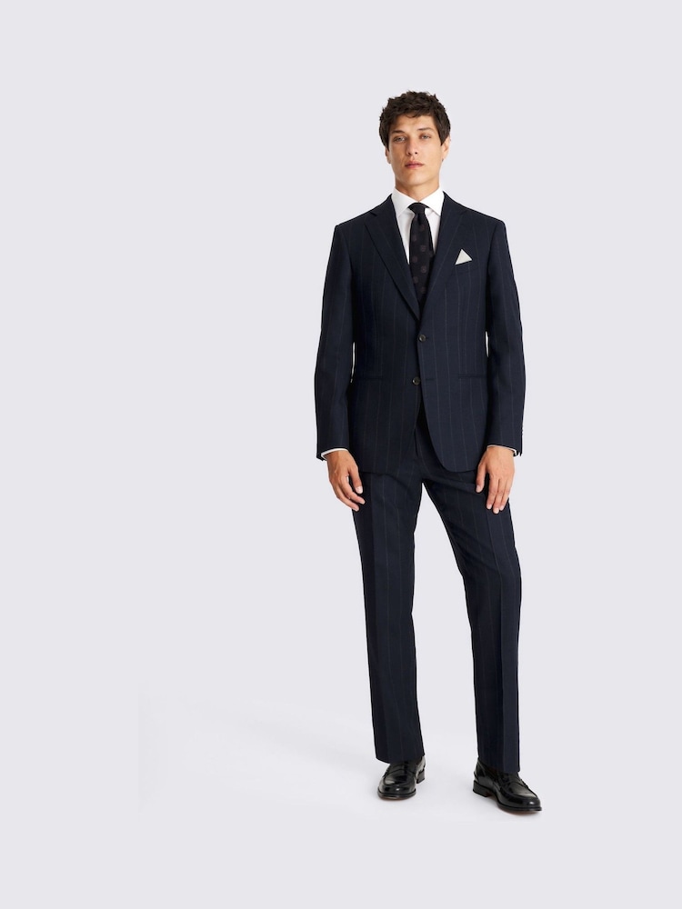 MOSS Regular Fit Navy Blue Stripe Jacket - Image 2 of 4