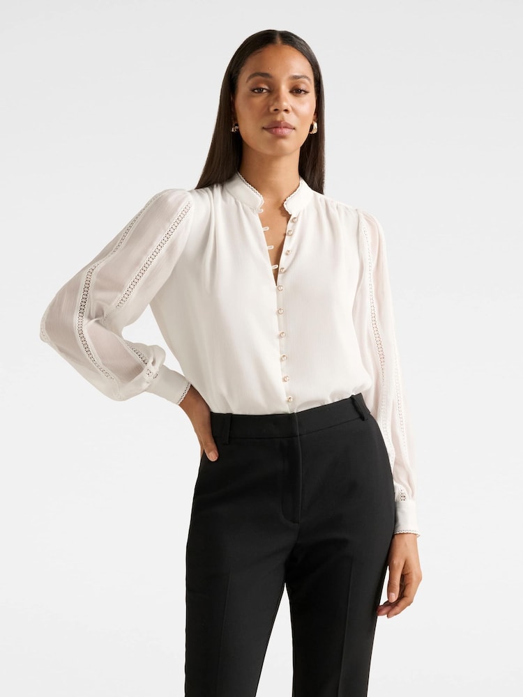 Forever New White Morgan Trimmed Blouse - Image 1 of 5