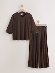 Chocolate Brown Ribbed Short Sleeve Pyjamas - Image 1 of 5