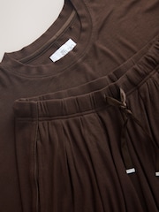 Chocolate Brown Ribbed Short Sleeve Pyjamas - Image 10 of 11