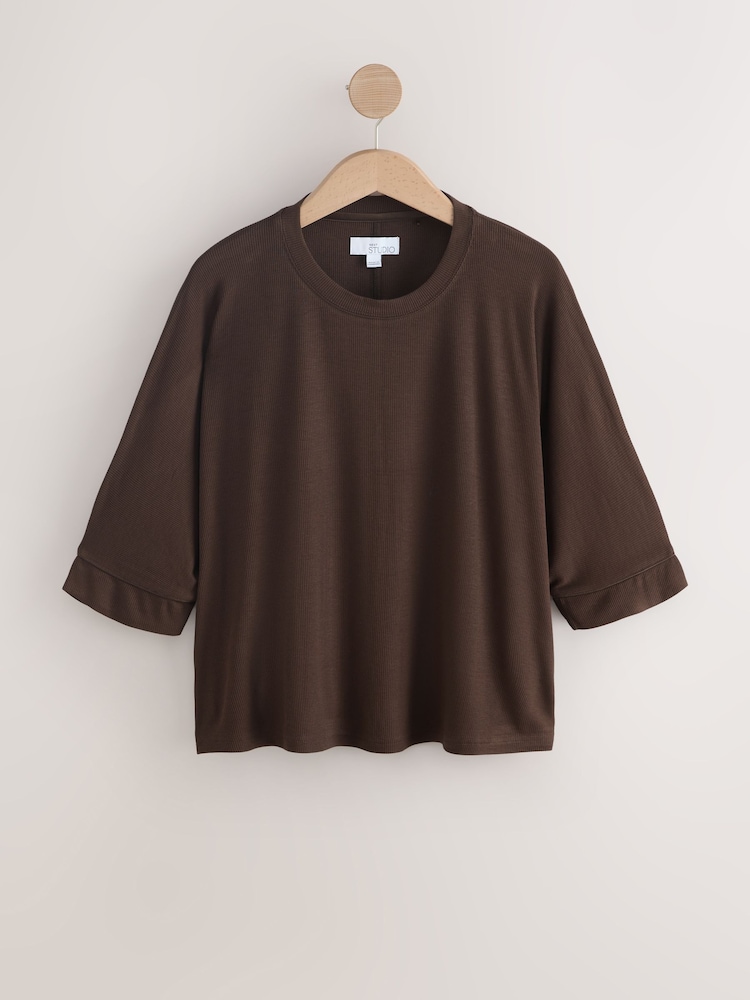 Chocolate Brown Ribbed Short Sleeve Pyjamas - Image 2 of 5