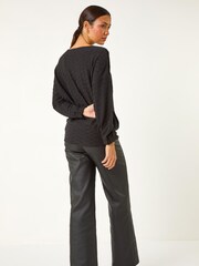 Roman Black Bubble Hem Textured Stretch Blouse - Image 2 of 5