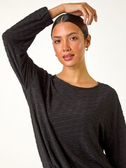 Roman Black Bubble Hem Textured Stretch Blouse - Image 4 of 5