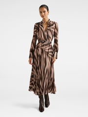 Forever New Brown Skyla Petite Pleated Midi Dress - Image 1 of 4