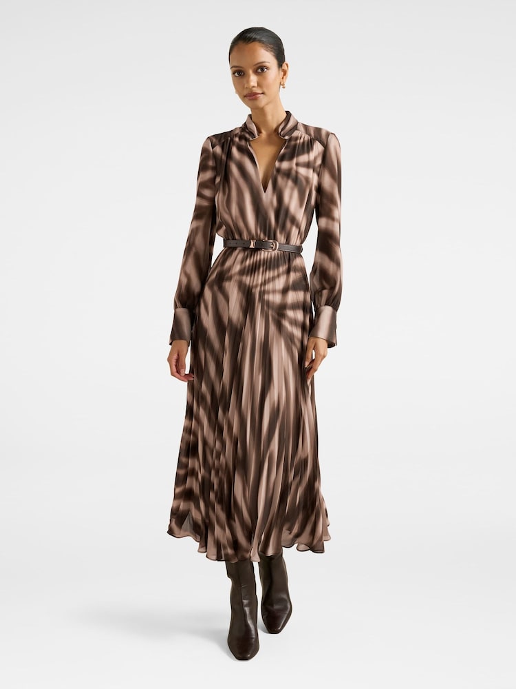 Forever New Brown Skyla Petite Pleated Midi Dress - Image 1 of 4