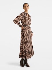 Forever New Brown Skyla Petite Pleated Midi Dress - Image 4 of 4