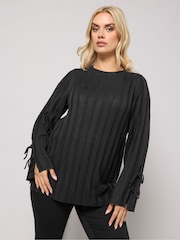 Yours Curve Black Tie Up Sleeve Jumper - Image 1 of 5