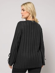 Yours Curve Black Tie Up Sleeve Jumper - Image 3 of 5