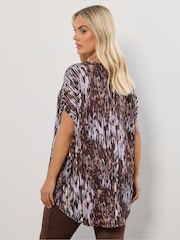Yours Curve Brown Abstract Notch Neck Top - Image 3 of 5