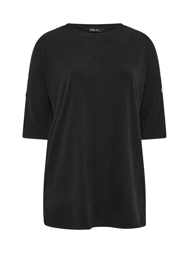 Yours Curve Black Ribbed Button Detail Top - Image 5 of 5 Yours Curve Black Ribbed Button Detail Top - Image 5 of 5