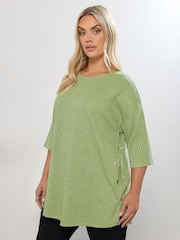 Yours Curve Green Ribbed Button Detail Top - Image 1 of 5