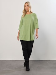 Yours Curve Green Ribbed Button Detail Top - Image 2 of 5