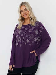 Yours Curve Fluro Purple Embellished Jumper - Image 1 of 5