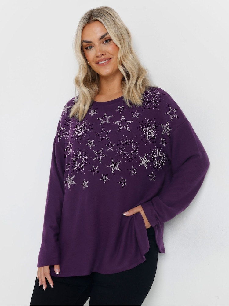 Yours Curve Fluro Purple Embellished Jumper - Image 1 of 5