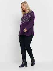 Yours Curve Fluro Purple Embellished Jumper - Image 2 of 5