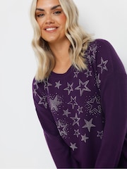 Yours Curve Fluro Purple Embellished Jumper - Image 4 of 5