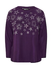 Yours Curve Fluro Purple Embellished Jumper - Image 5 of 5