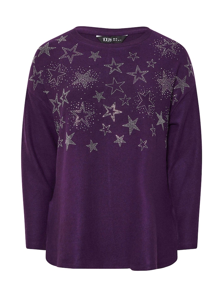 Yours Curve Fluro Purple Embellished Jumper - Image 5 of 5