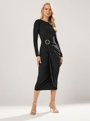 Long Tall Sally Black Long Sleeve Buckle Midaxi Dress - Image 3 of 5