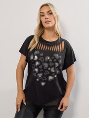 Yours Curve Black Logo Slash Detail Top - Image 1 of 5