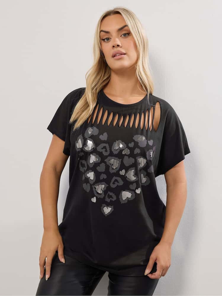 Yours Curve Black Logo Slash Detail Top - Image 1 of 5