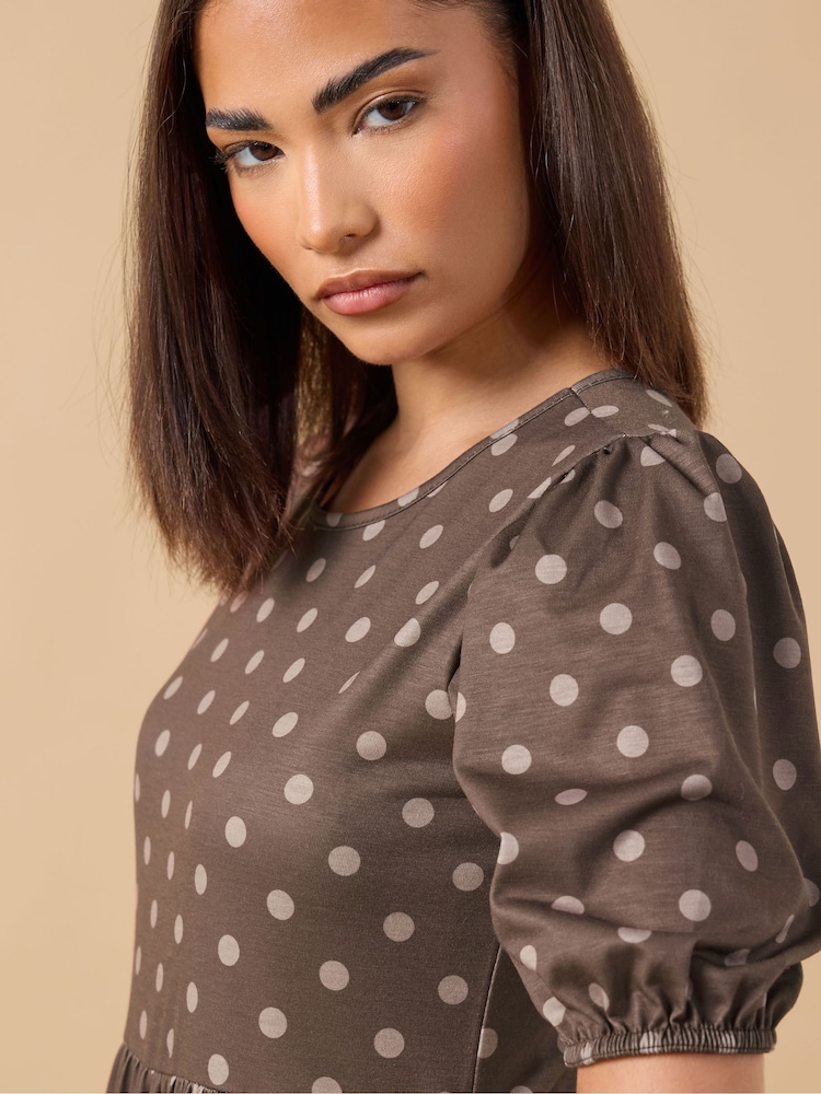 Womens PixieGirl Petite Brown Spot Tiered Midi Dress US 2 Petite