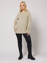 Yours Curve Brown Tie Up Sleeve Jumper - Image 3 of 5