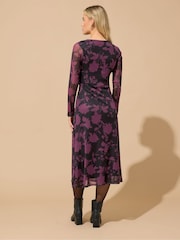 M&Co Purple Petite Floral Mesh Twist Dress - Image 3 of 5