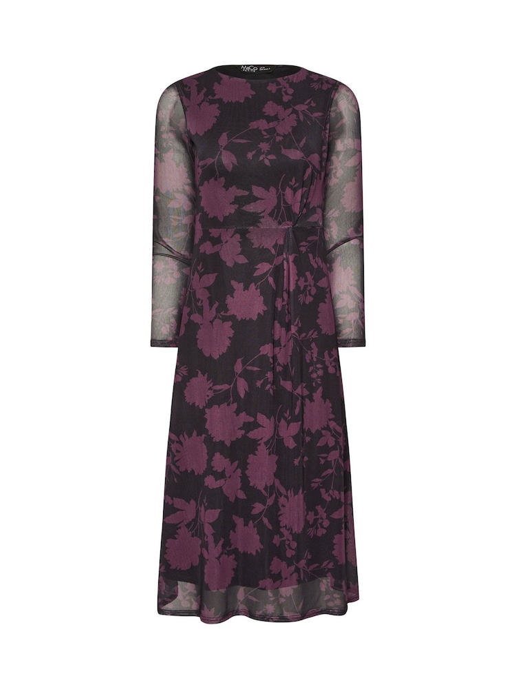 M&Co Purple Petite Floral Mesh Twist Dress - Image 5 of 5