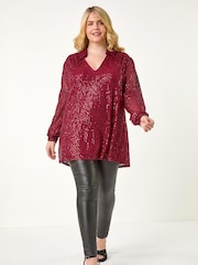Roman Curve Sequin V-Neck Stretch Shirt - Imagem 3 de 5