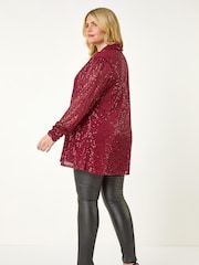 Roman Curve Sequin V-Neck Stretch Shirt - Imagem 5 de 5