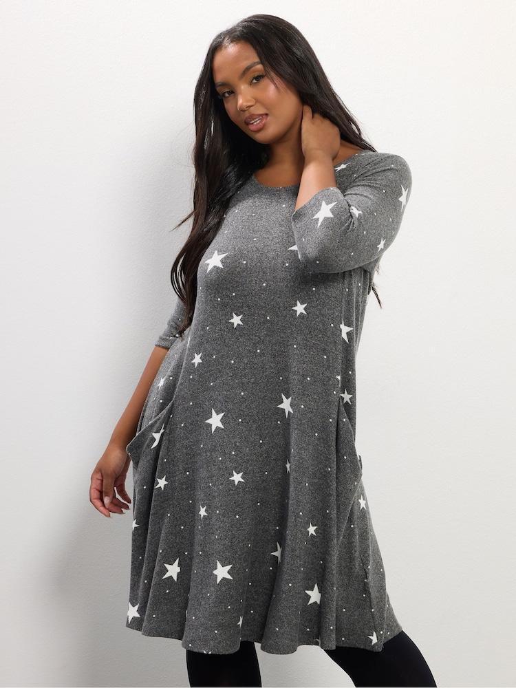 Yours Curve Grey Soft Touch Star Pocket Dress - Image 1 of 5