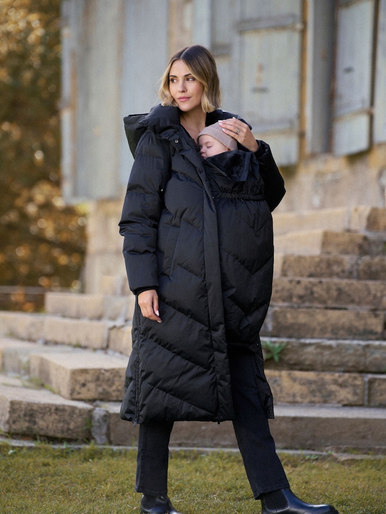 Seraphine Black Long 3-In-1 Maternity & Babywearing Puffa Coat - Image 1 of 8 Seraphine Black Long 3-In-1 Maternity & Babywearing Puffa Coat - Image 1 of 8