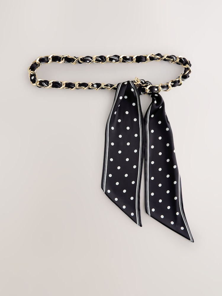 Black Polka Dot Scarf Chain Belt - Image 2 of 3