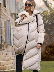 Seraphine Taupe Long 3-In-1 Maternity & Babywearing Puffa Coat - Image 3 of 8