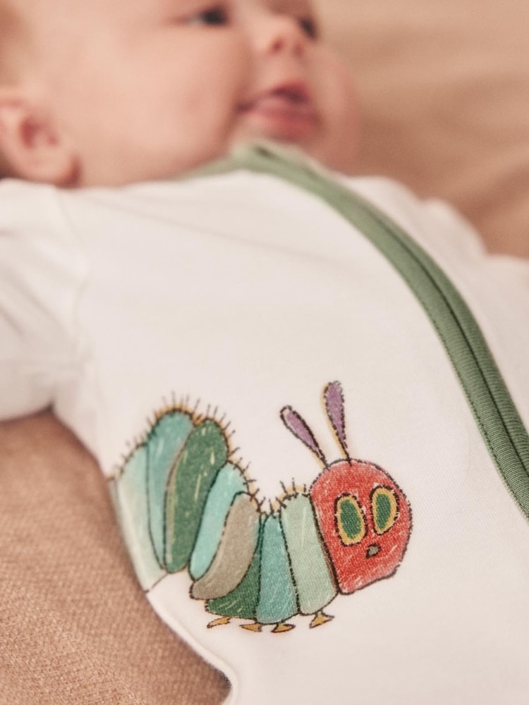 Mori Supersoft Very Hungry Caterpillar Placement Print Two Way Zip Sleepsuit - Image 2 of 3 Mori Supersoft Very Hungry Caterpillar Placement Print Two Way Zip Sleepsuit - Image 2 of 3