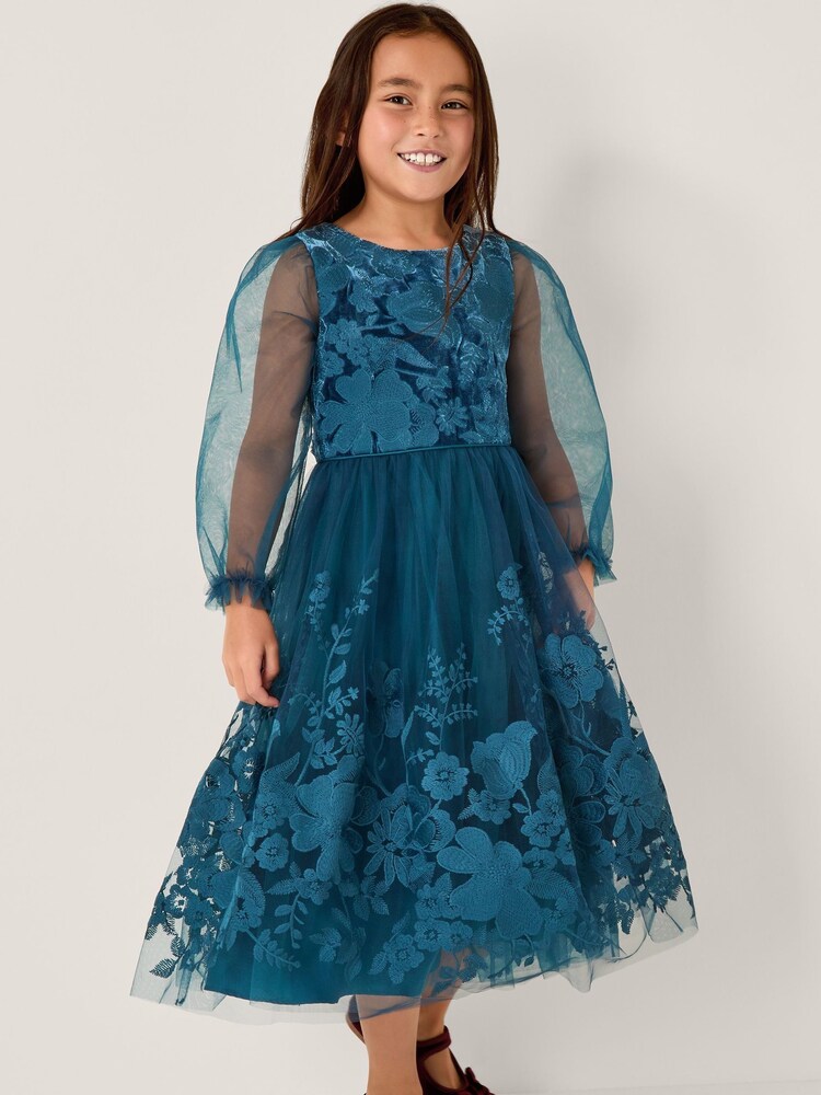Monsoon Blue Alicia Long Sleeve Floral Embroidered Dress - Image 1 of 3 Monsoon Blue Alicia Long Sleeve Floral Embroidered Dress - Image 1 of 3