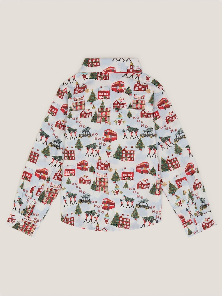 Monsoon Cream London Christmas Print Shirt & Bow Tie Set - Image 2 of 3
