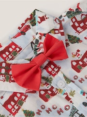 Monsoon Cream London Christmas Print Shirt & Bow Tie Set - Image 3 of 3
